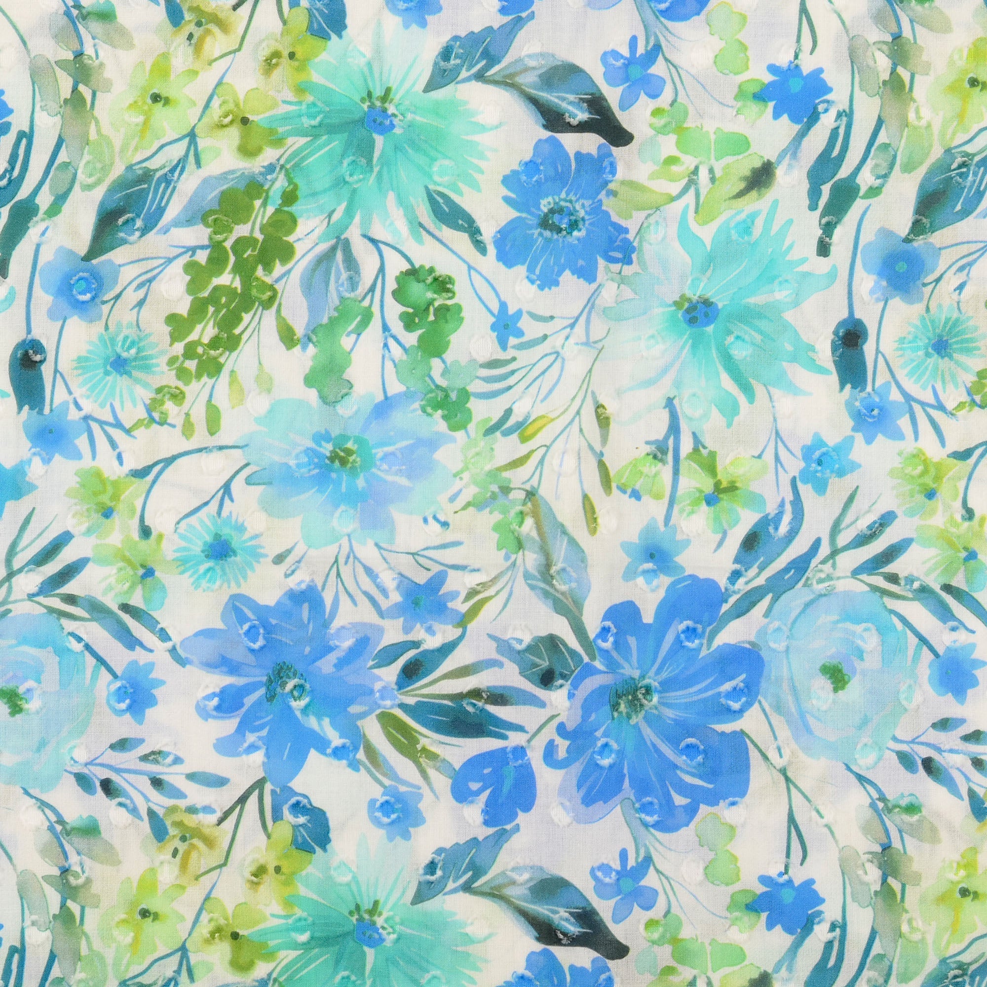 Bomull Voile - Blå blomster