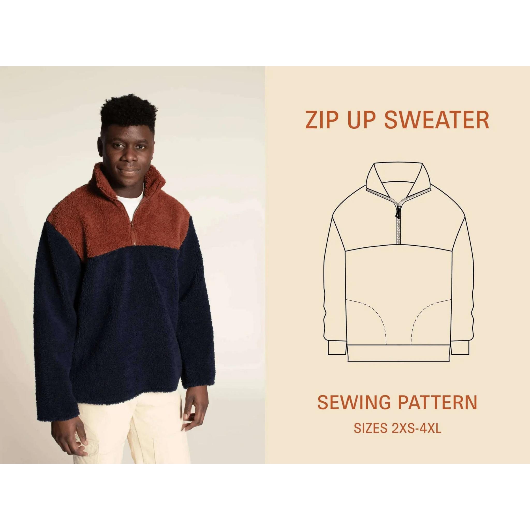 Wardrobe by Me - Zip Up Hettegenser, Herre Papir Mønster