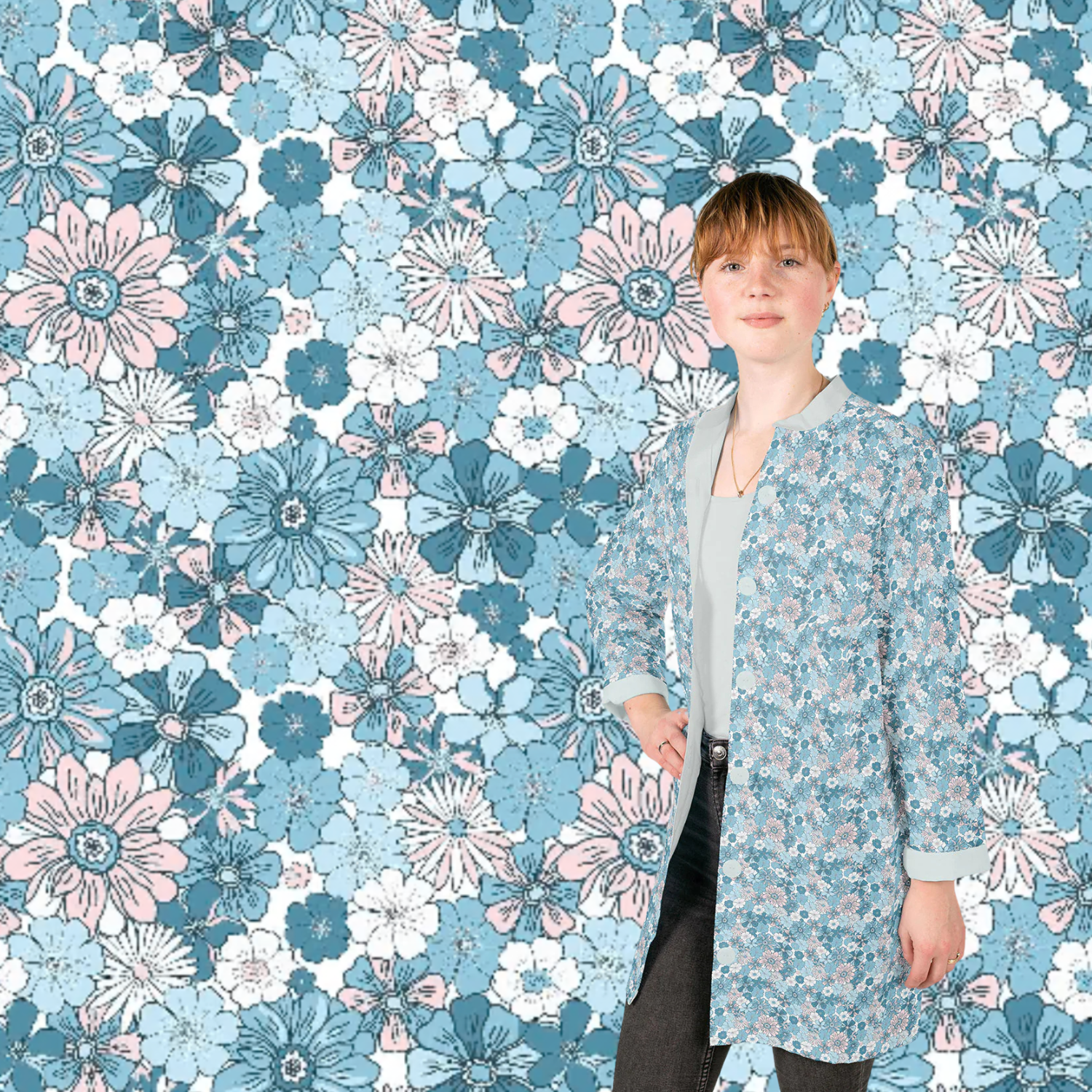 Poplin Bomull - Jennifer Blomster, Babyblå