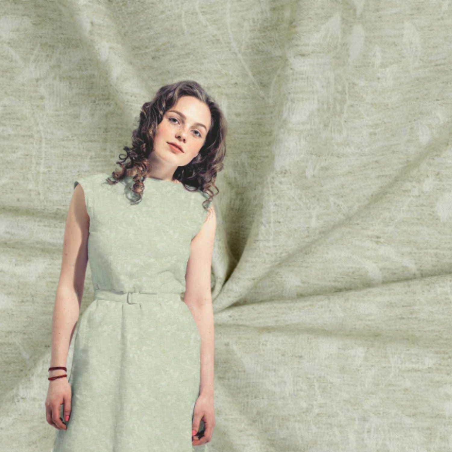 Linen Jacquard - Blomster, Natur