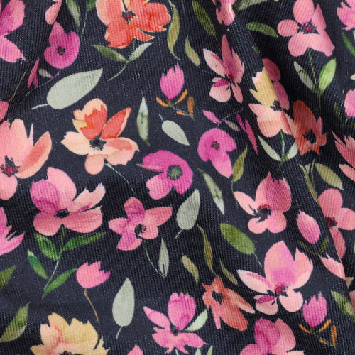 Baby Kordfløyel - Blomster mørk blå