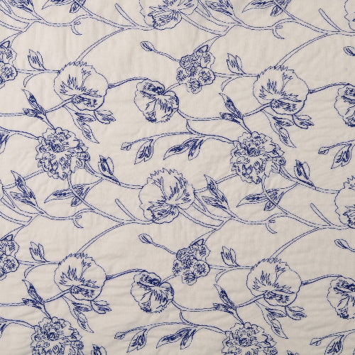 Beklednings Bomull - Vintage Seersucker - blå blomster hvit