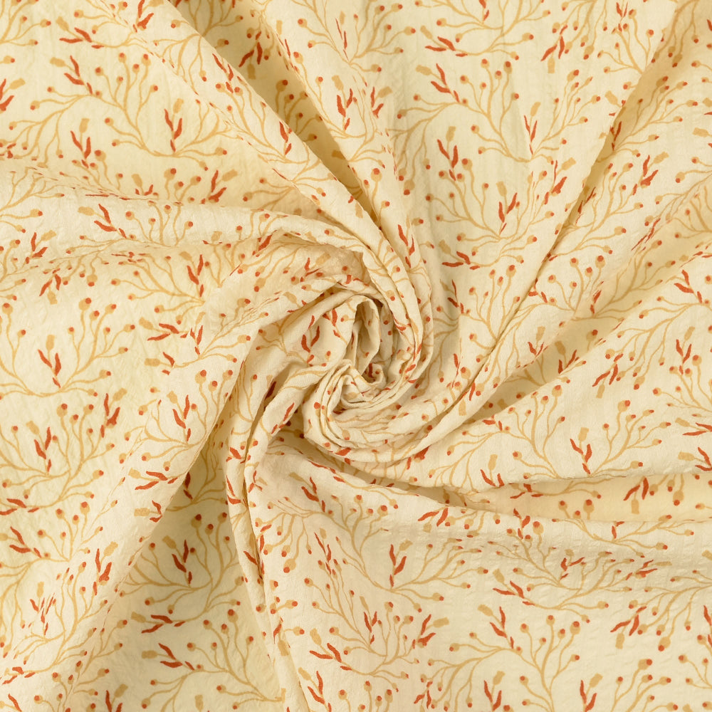 Beklednings Bomull - Vintage Seersucker Blad, Beige