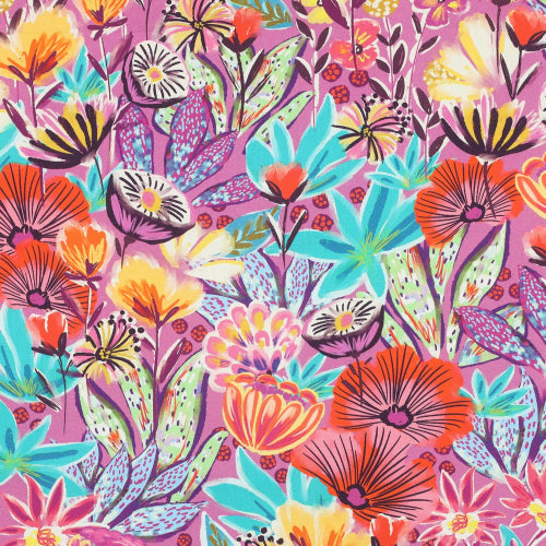 Beklednings poplin bomull - Digital blomster multi