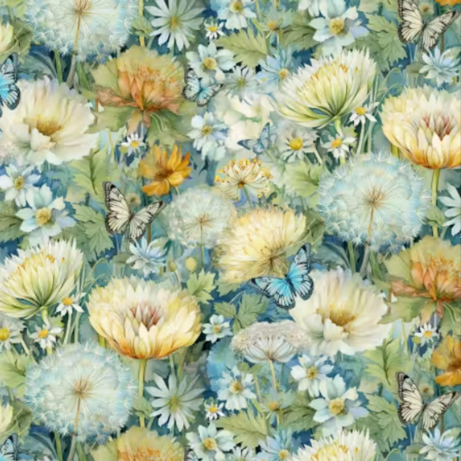 Bomull - Skog blomster og sommerfugler