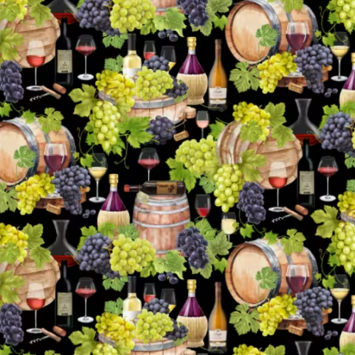 Bomull - Vintage Vin og druer