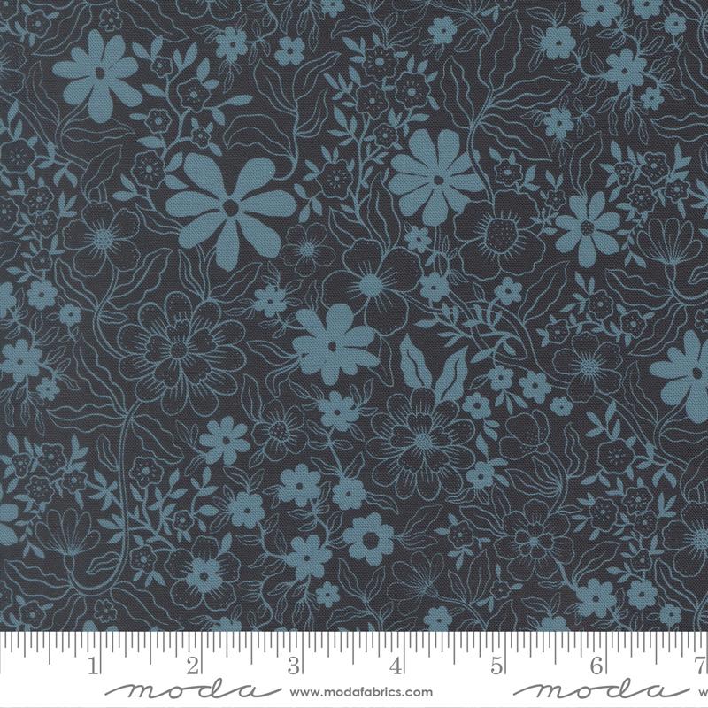 Bomull - Moda Feather and Forest Bloom blomster midnight blå 