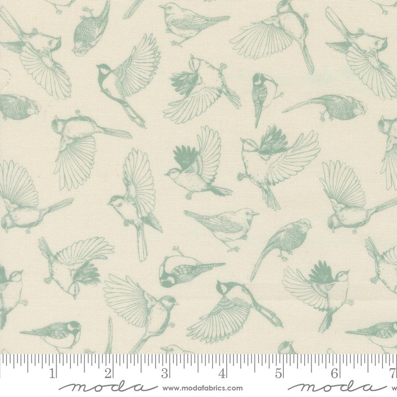 Bomull - Moda Feather and Forest Bloom fugler offwhite