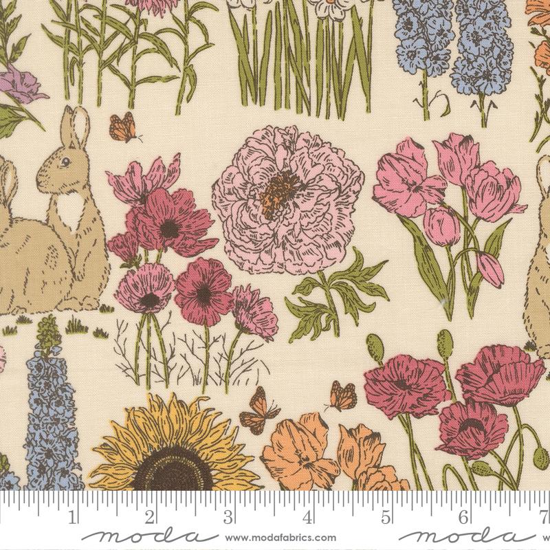 Bomull -  My Secret Garden Cloud Blomster kanin, Offwhite