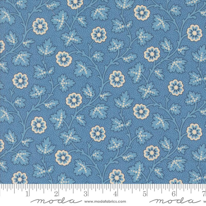 Bomull - Sallys Stitches små blomster blå