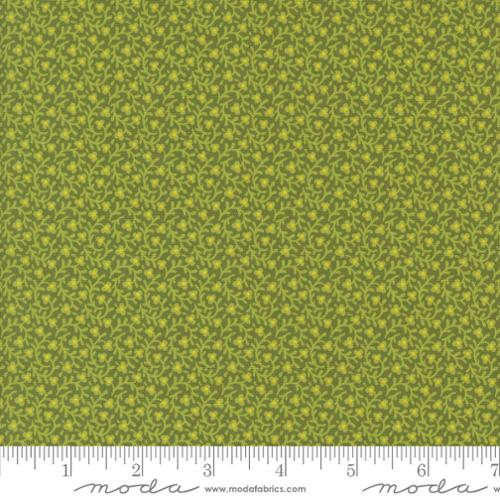 Bomull - Sallys Stitches små blomster og blad grønn