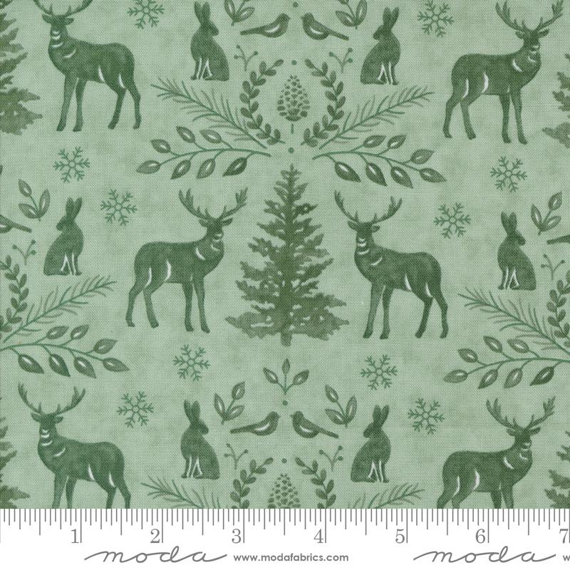Bomull - Woodland Winter vinter dyr pine grønn