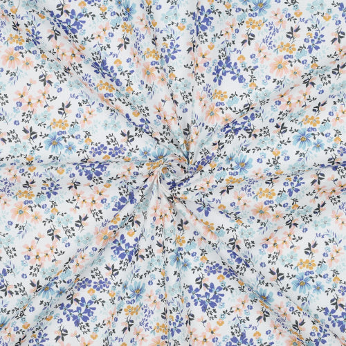 Bomull Voile - Digital Blomster, blå