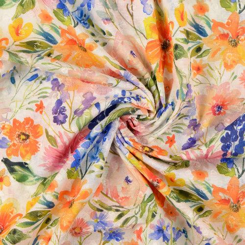 Bomull Voile - Fargerike blomster