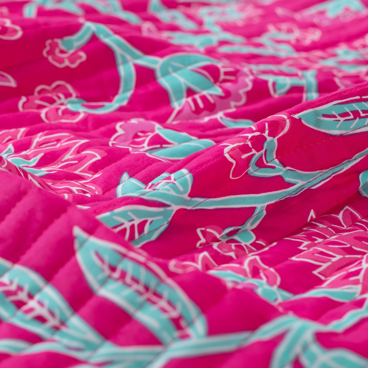 Bomull Voile - Quiltet Blomster Fuksia