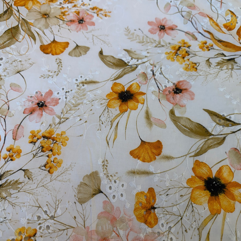 Bomull Voile - Villblomster og Broderi