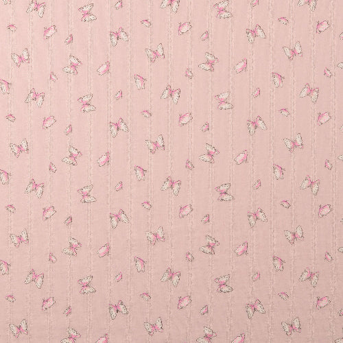 Bomull Voile - sommerfugler gammelrosa