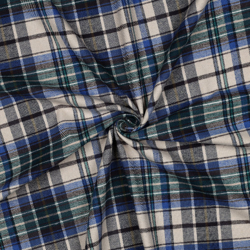 Bomull Yarn Dyed Flanell- Ruter, blå og grå