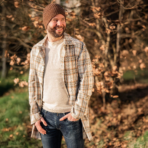 Bomullsflanell - Rutete Beige og Grønn