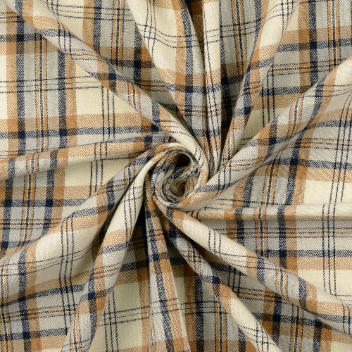 Bomullsflanell - Rutete Beige og Marineblå