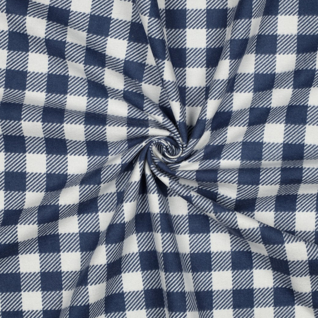 Bomullsflanell - Rutete Blå og hvit