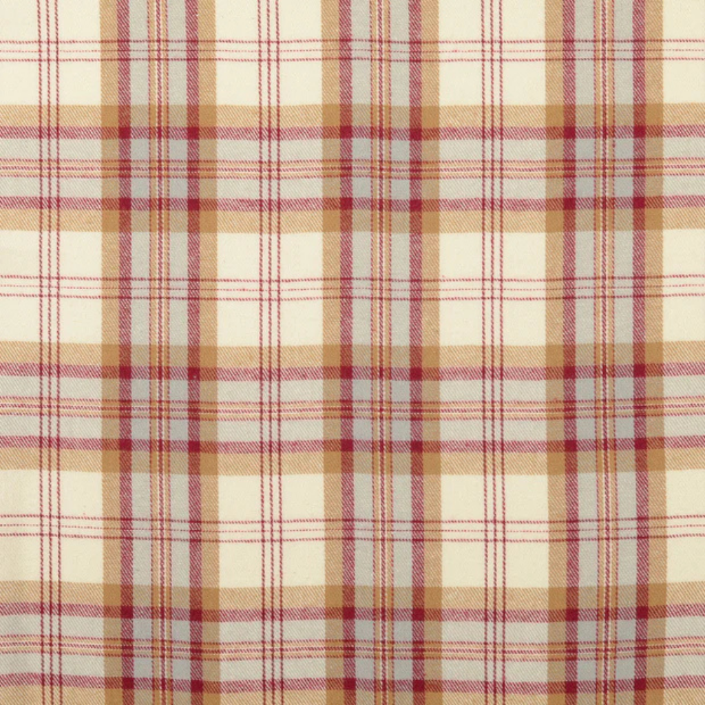 Bomullsflanell - Rutete Mørk Rød og krem