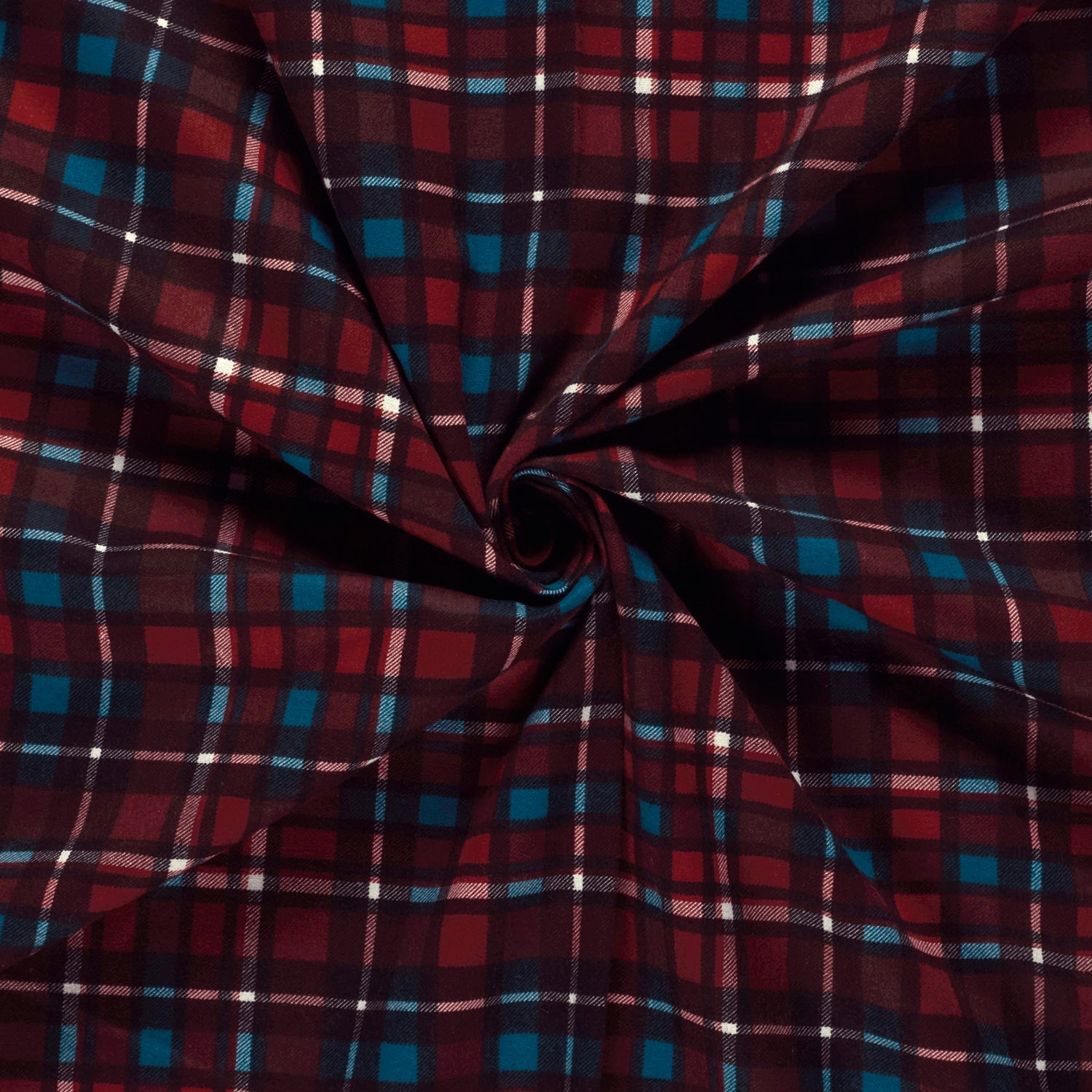 Bomullsflanell - Rutete Rød og turkis 