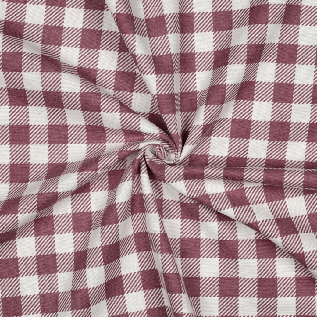 Bomullsflanell - Rutete gammelrosa og hvit