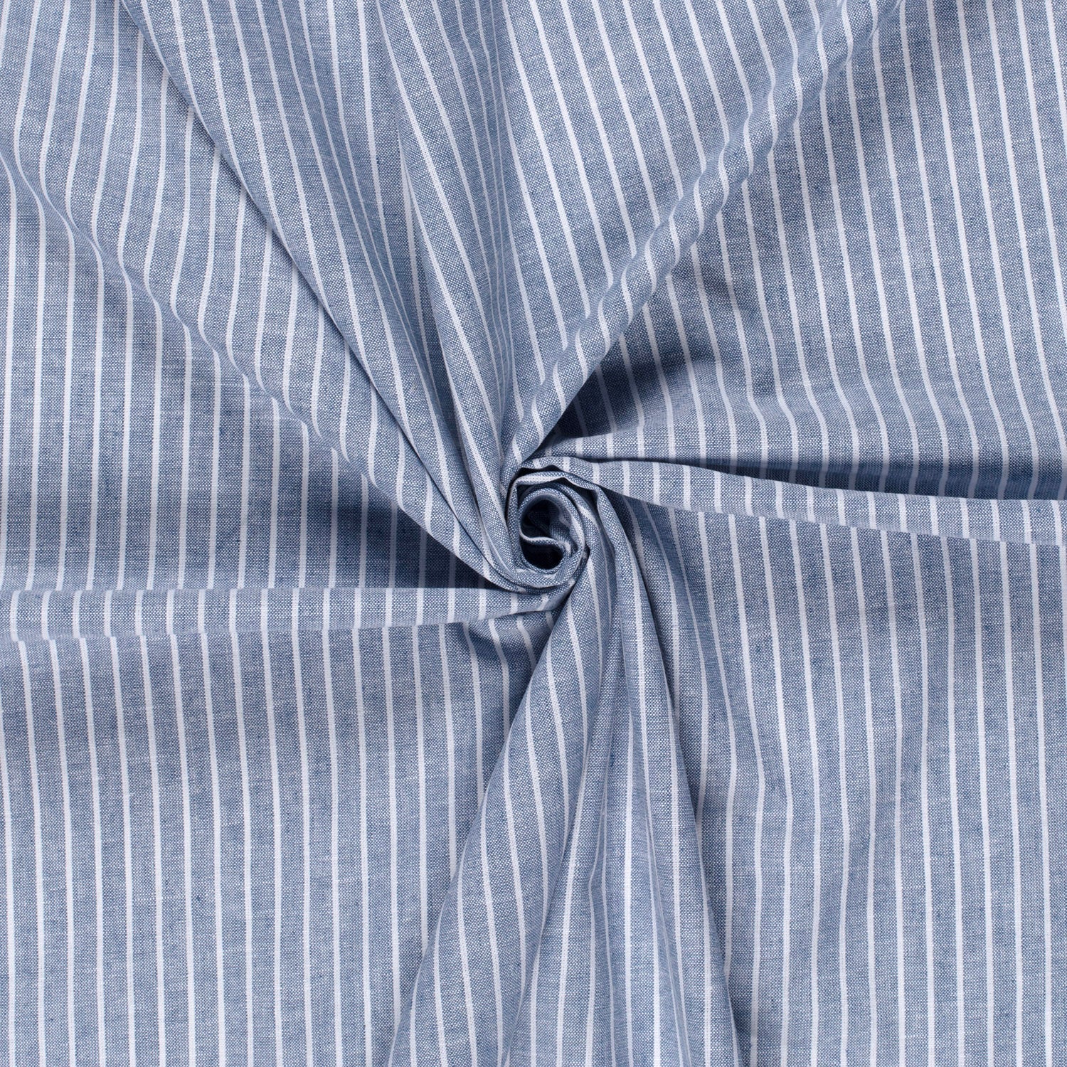 Chambray Lin Bomull - Striper, blå
