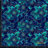 bomullsjersey - Blomster blå og gull