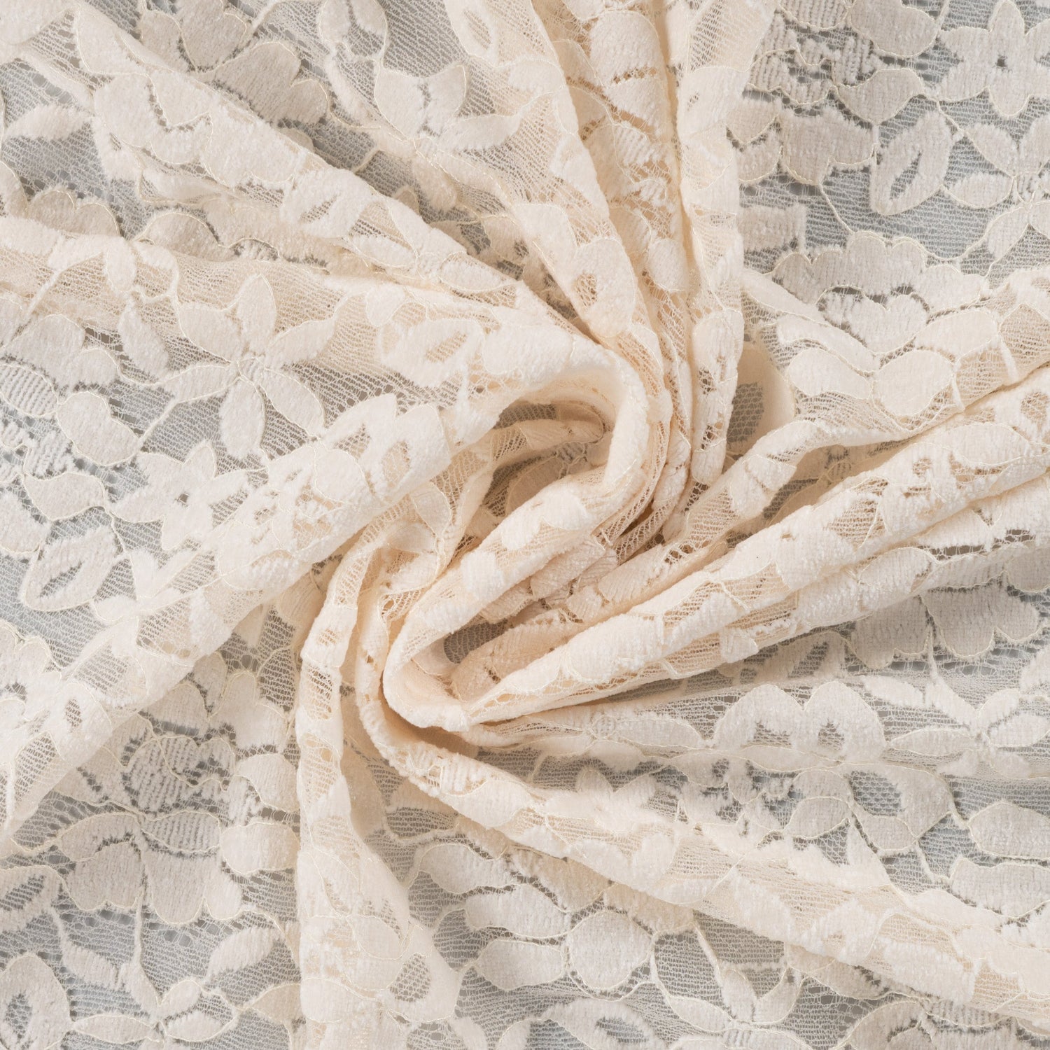 Deluxe Lace blonde med stretch  - Blomster - offwhite