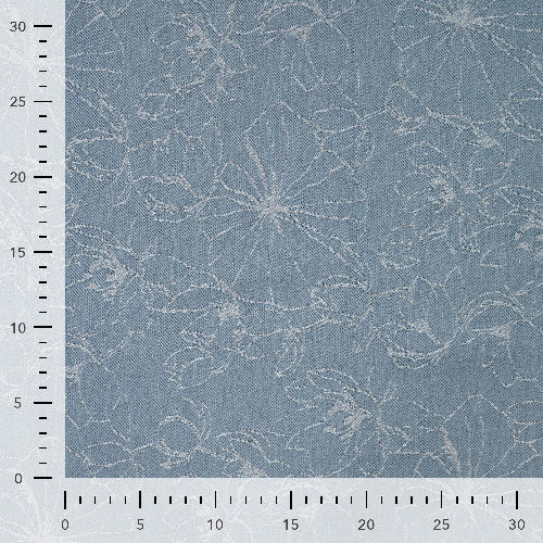 Denim Jacquard - Blomster, Lys Blå
