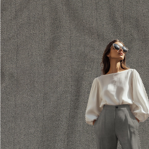 Dressbukse Stoff - Fiskebeinsmønster 15mm, Taupe