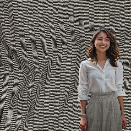 Dressbukse Stoff - Fiskebeinsmønster 6mm, Taupe