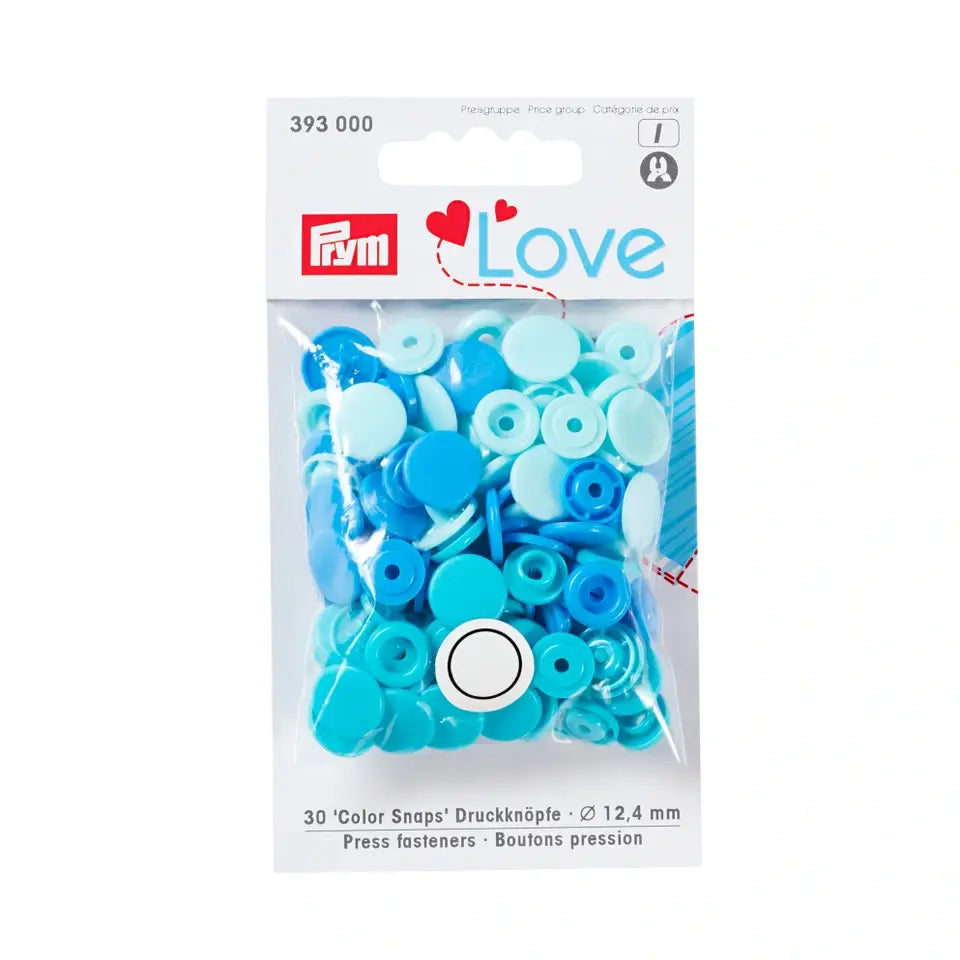 Prym Love – Trykknapper Snaps turkis og blå  Plast 12,4mm