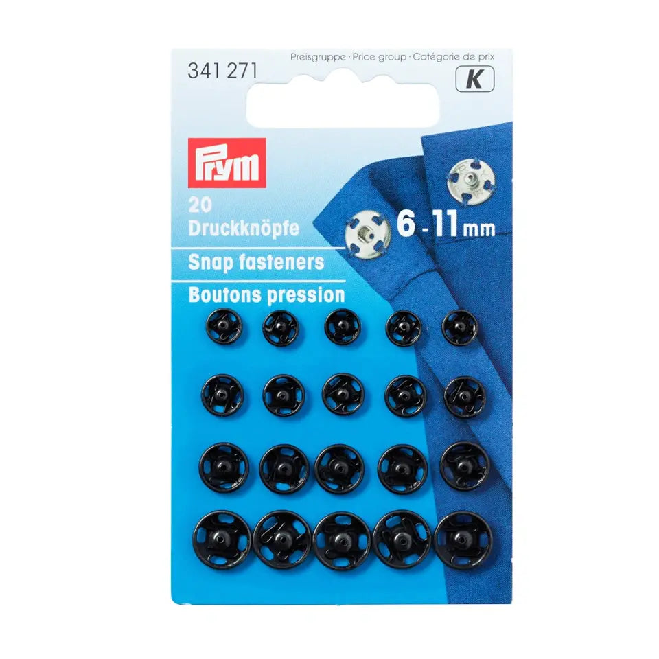 Prym Trykknapper metall svart 6-11mm 20stk