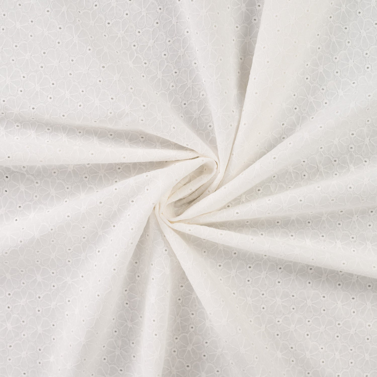 Engelsk Blonde Bomull - Blomster brodert, hvit 510