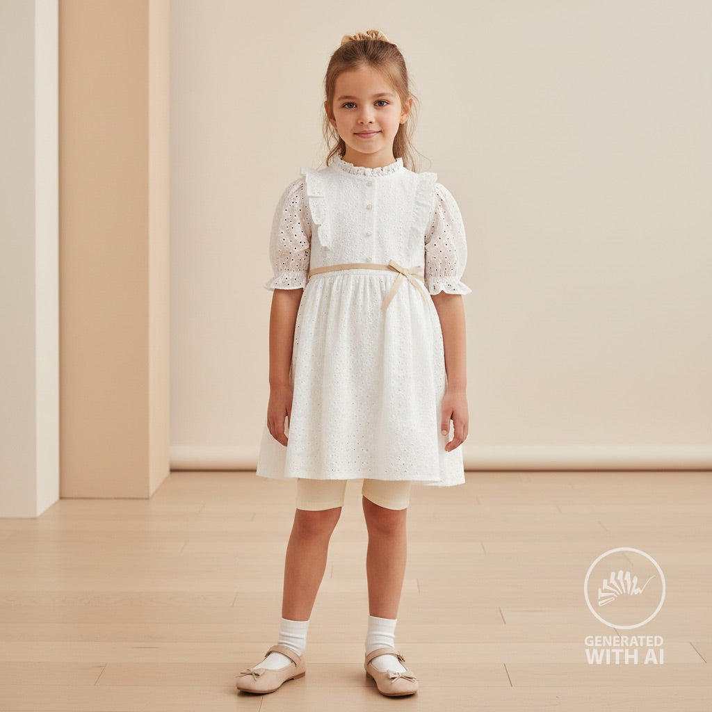 Engelsk Blonde Bomull - Blomster brodert, hvit 510