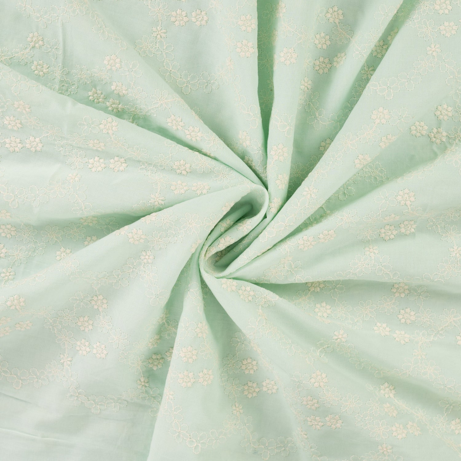 Engelsk Blonde Bomull - Blomster brodert pastel mint