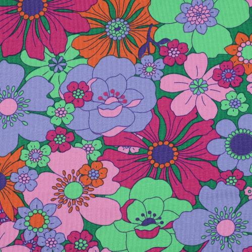 French Terry - Mørk grønn med Blomster