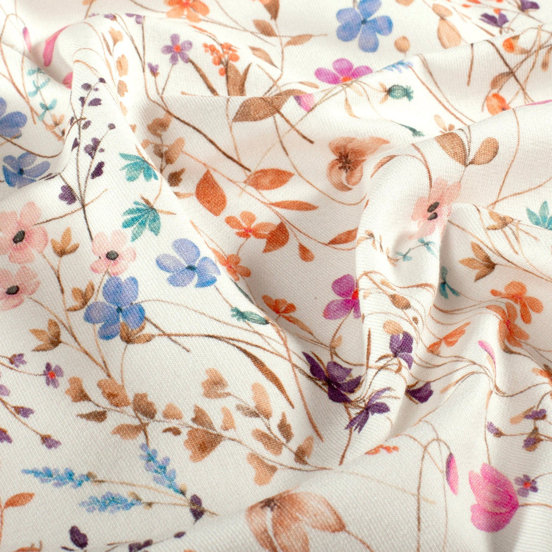 French Terry - Pastel blomster offwhite