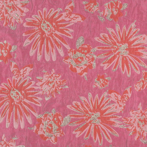 Jacquard - Blomster rosa og oransje