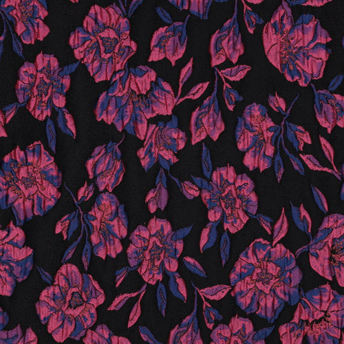 Jacquard - Blomster svart og fushia