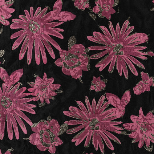 Jacquard - Blomster svart og rosa