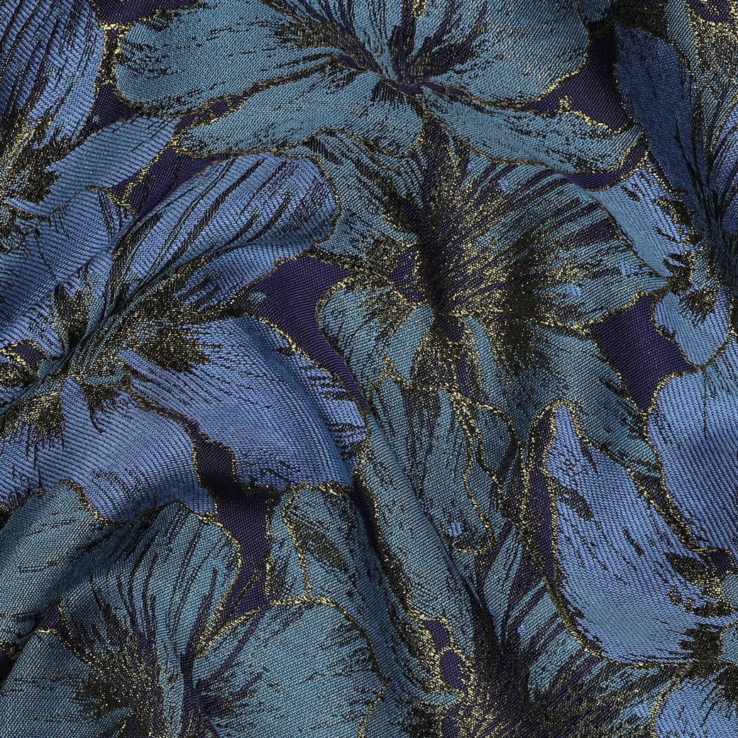 Jacquard / Brokade - Blomster, Blå