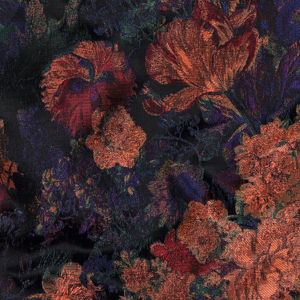 Jacquard / Brokade - Blomster, svart