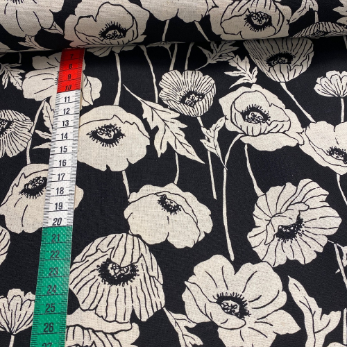 Japansk Kanvas - Svart, Lin farge Blomster
