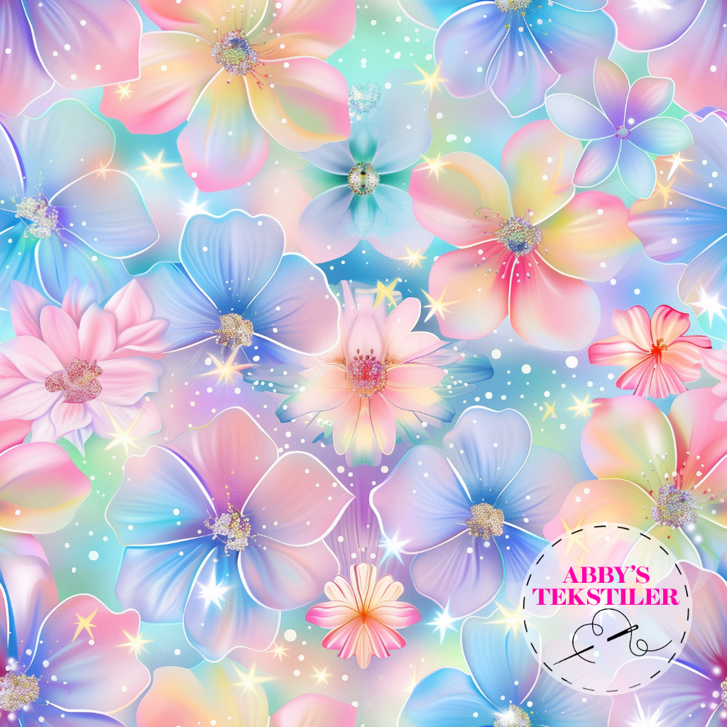 Jersey - Blomster, Flerfarget Pastel