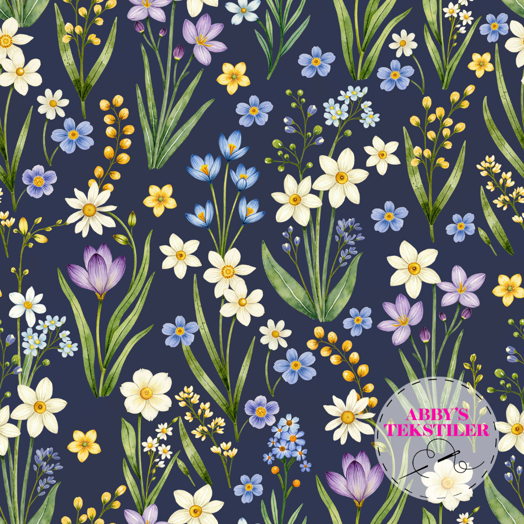 Jersey - Mays blomster mørk blå