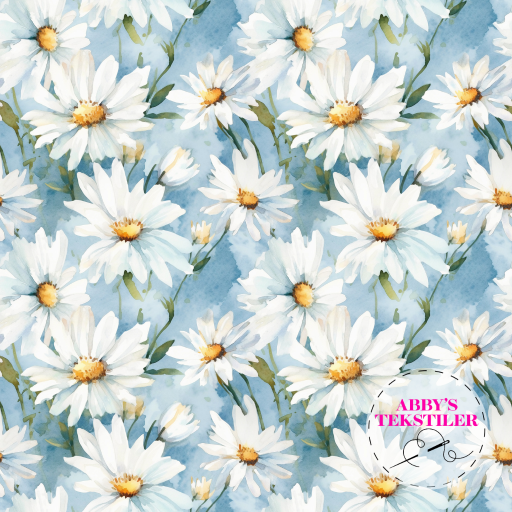 Jersey - Mini daisy blomster blå